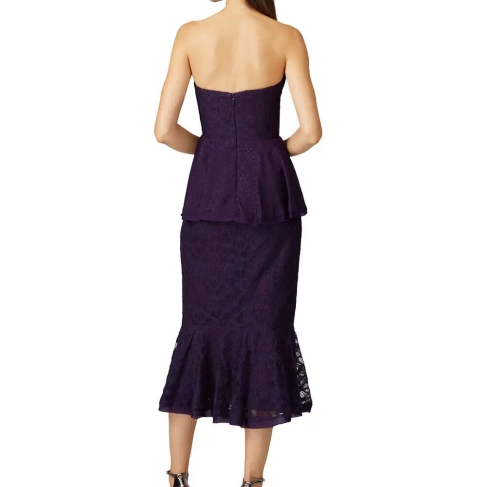 Flor et. al Purple Lace Strapless Peplum Midi Dress Evening Gown Women's Size 8 - Picture 5 of 9